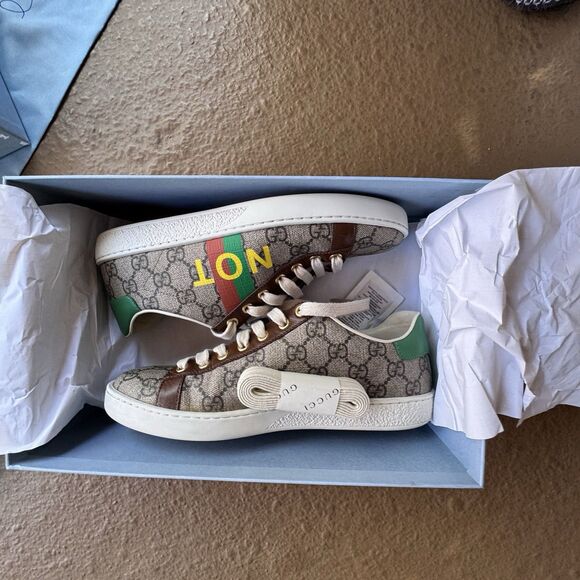 GUCCI Ace Supreme Leather Fake Not Canvas Print Sneaker Women's Brown EU 37 - Picture 9 of 12